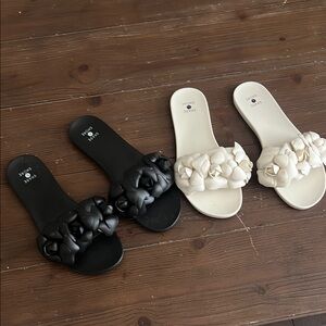 Black and Cream Women's Slides